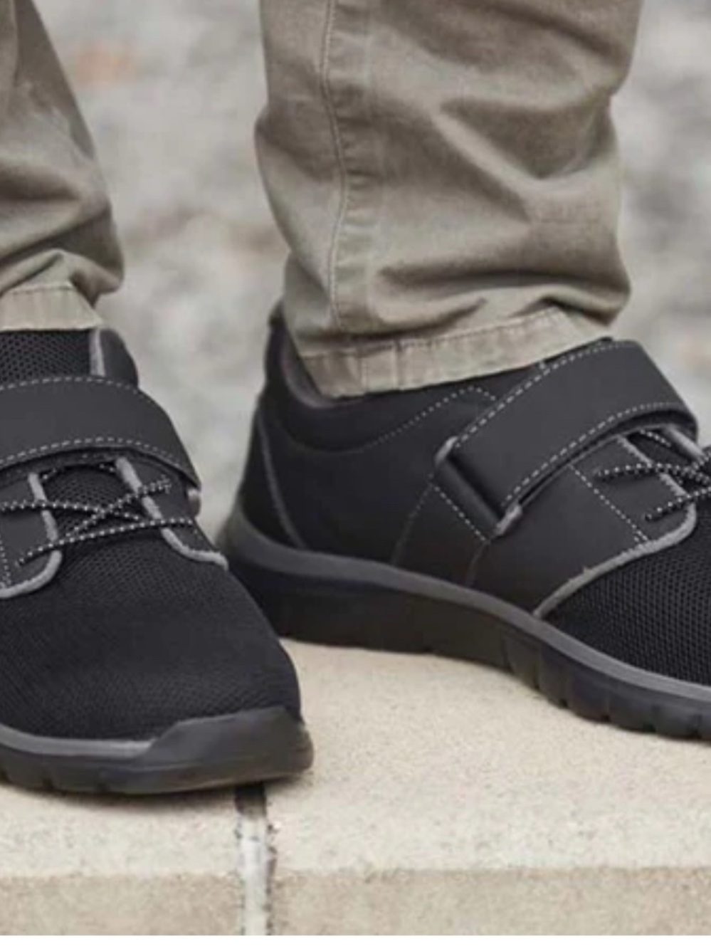 Men's Black Casual Slip-On Loafers with Hook-and-Loop Strap